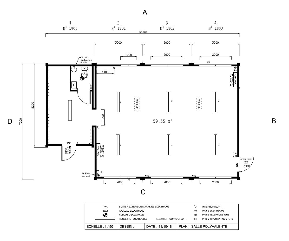 Plan salle polyvalente modulaire Courant Constructeur