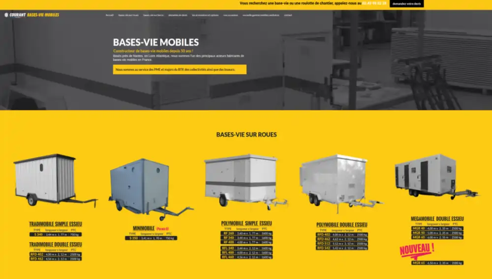 recherche roulotte de chantier et base vie sur berce sur le site baseviemobile.fr